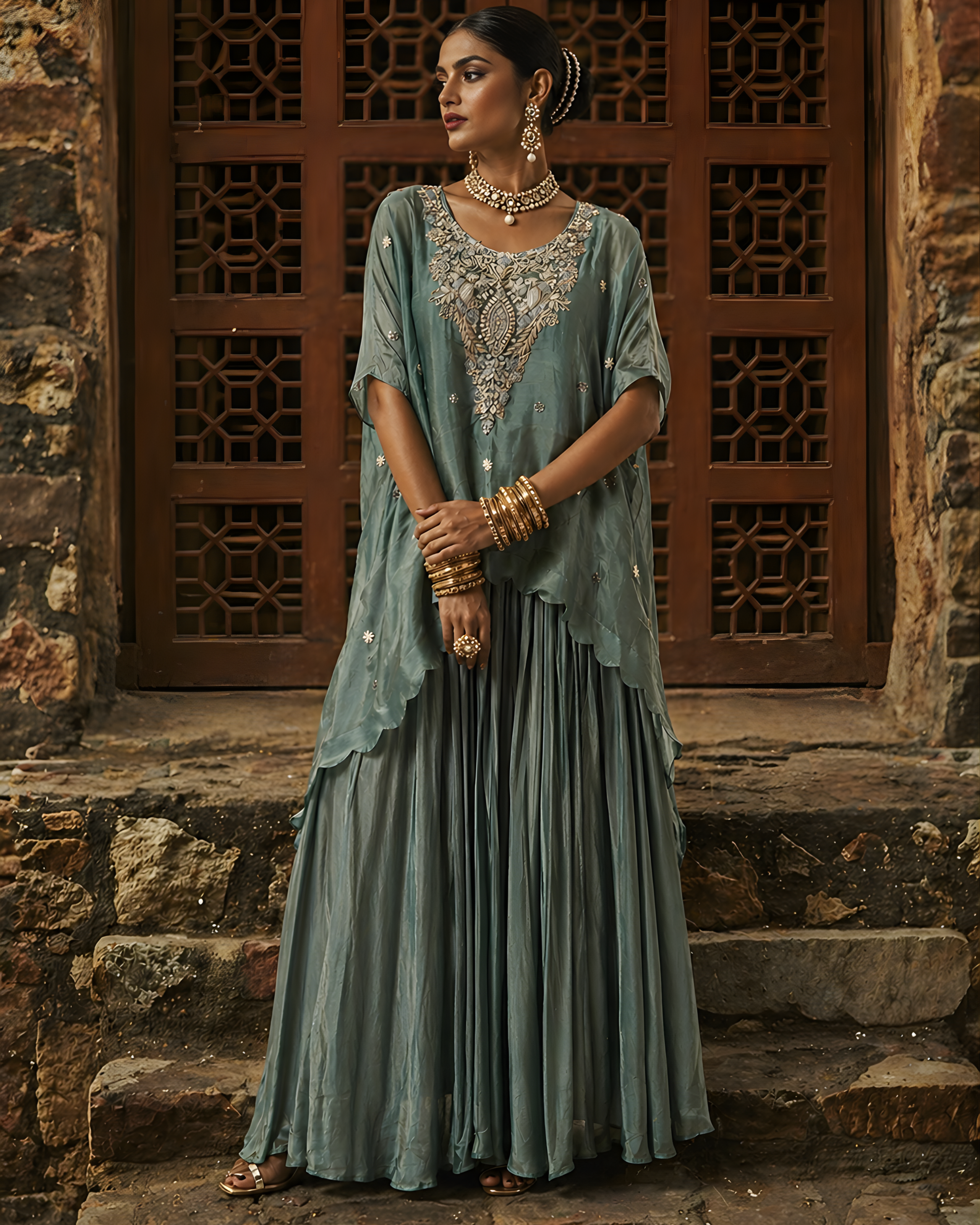 Teal the Drama Embroidered Anarkali Set (Ready to Ship)