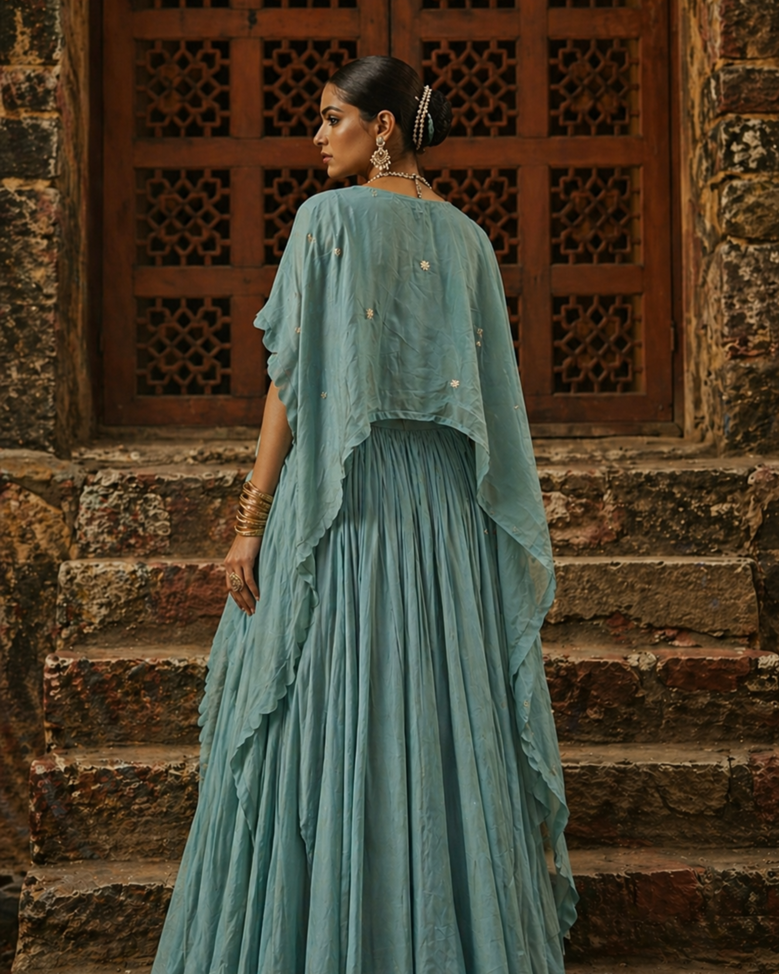 Teal the Drama Embroidered Anarkali Set (Ready to Ship)