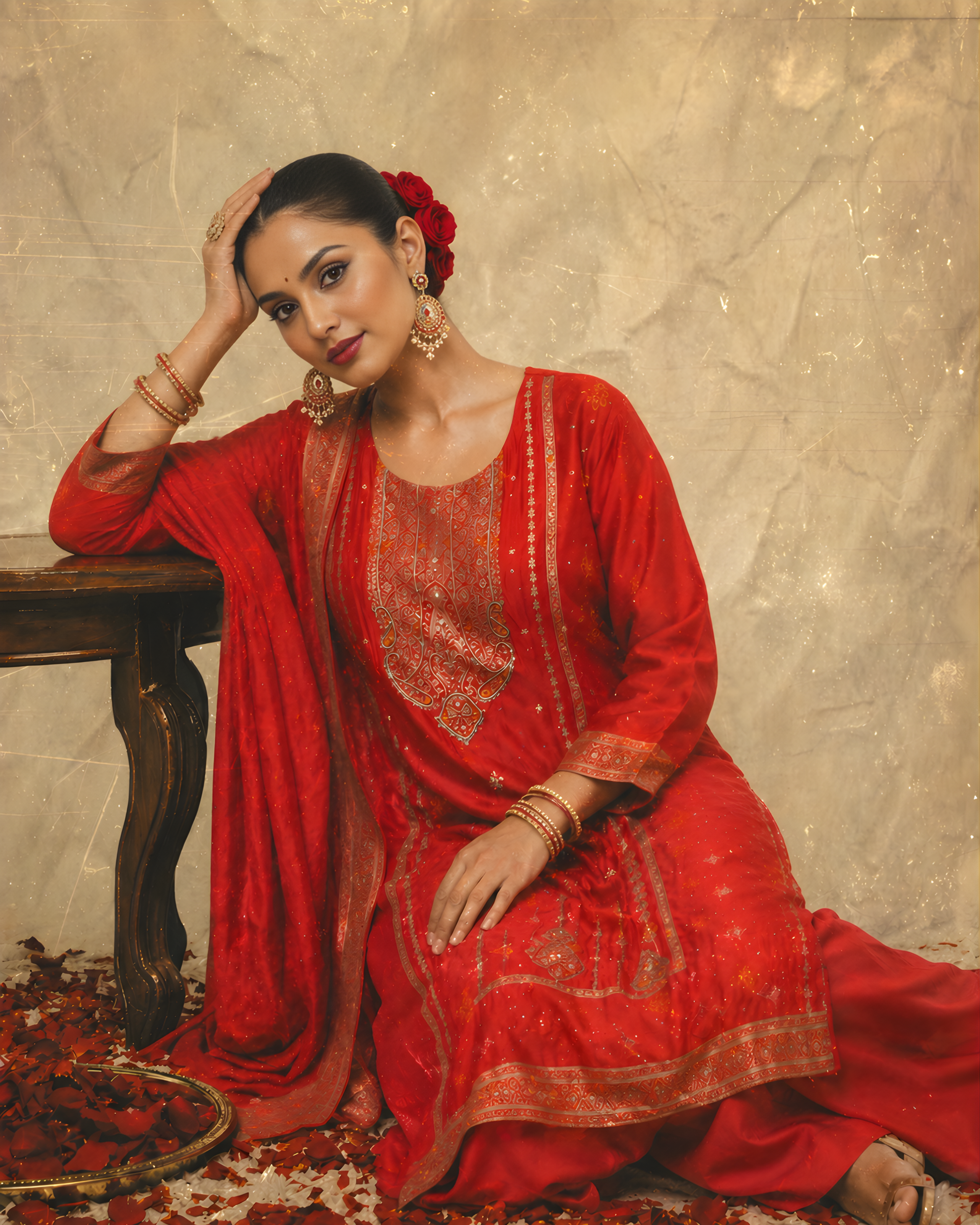 Red-y or Not Embroidered Suit Set (Ready to Ship)
