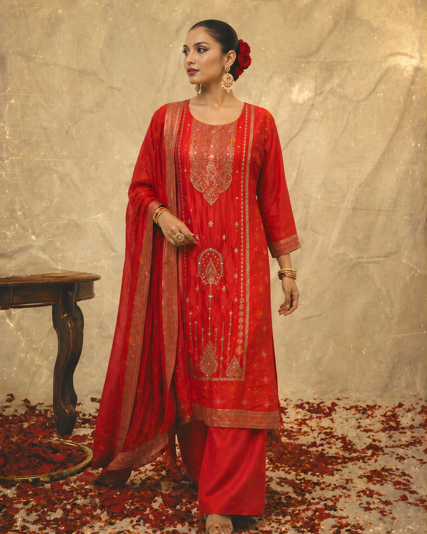 Red-y or Not Embroidered Suit Set (Ready to Ship)