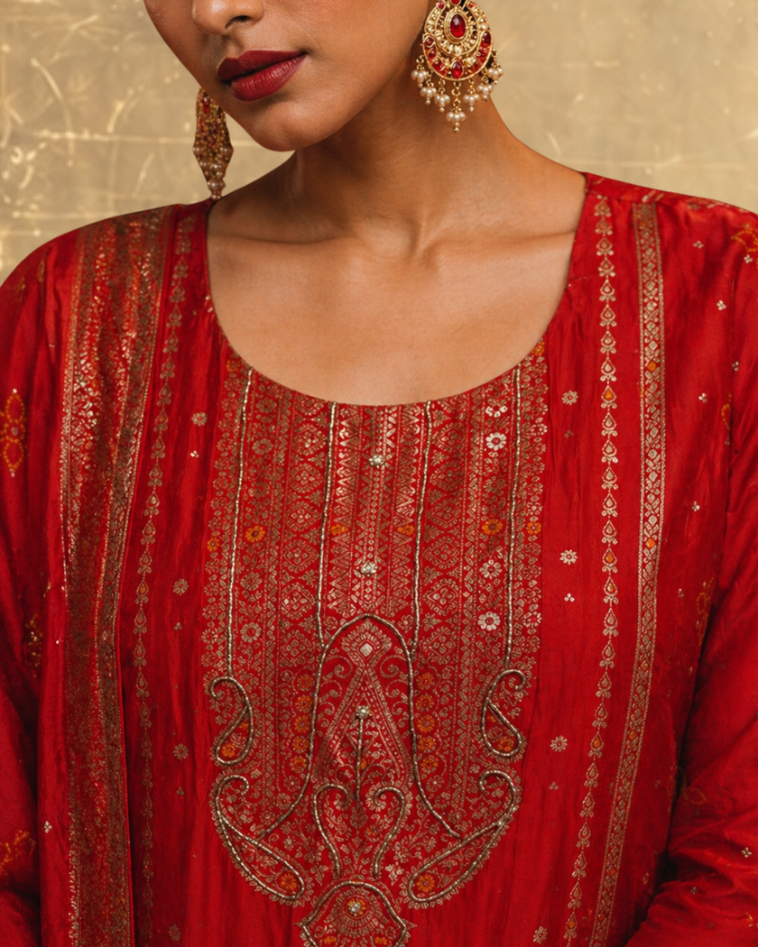 Red-y or Not Embroidered Suit Set (Ready to Ship)