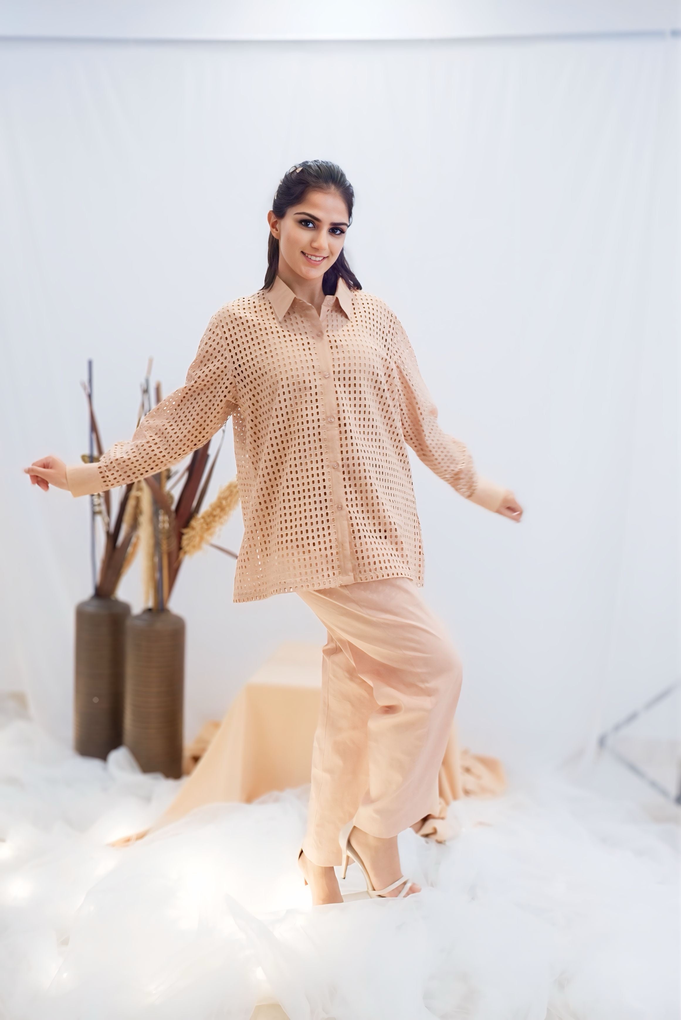 Blush Grid Panel Co-Ord Set (Ready to Ship)