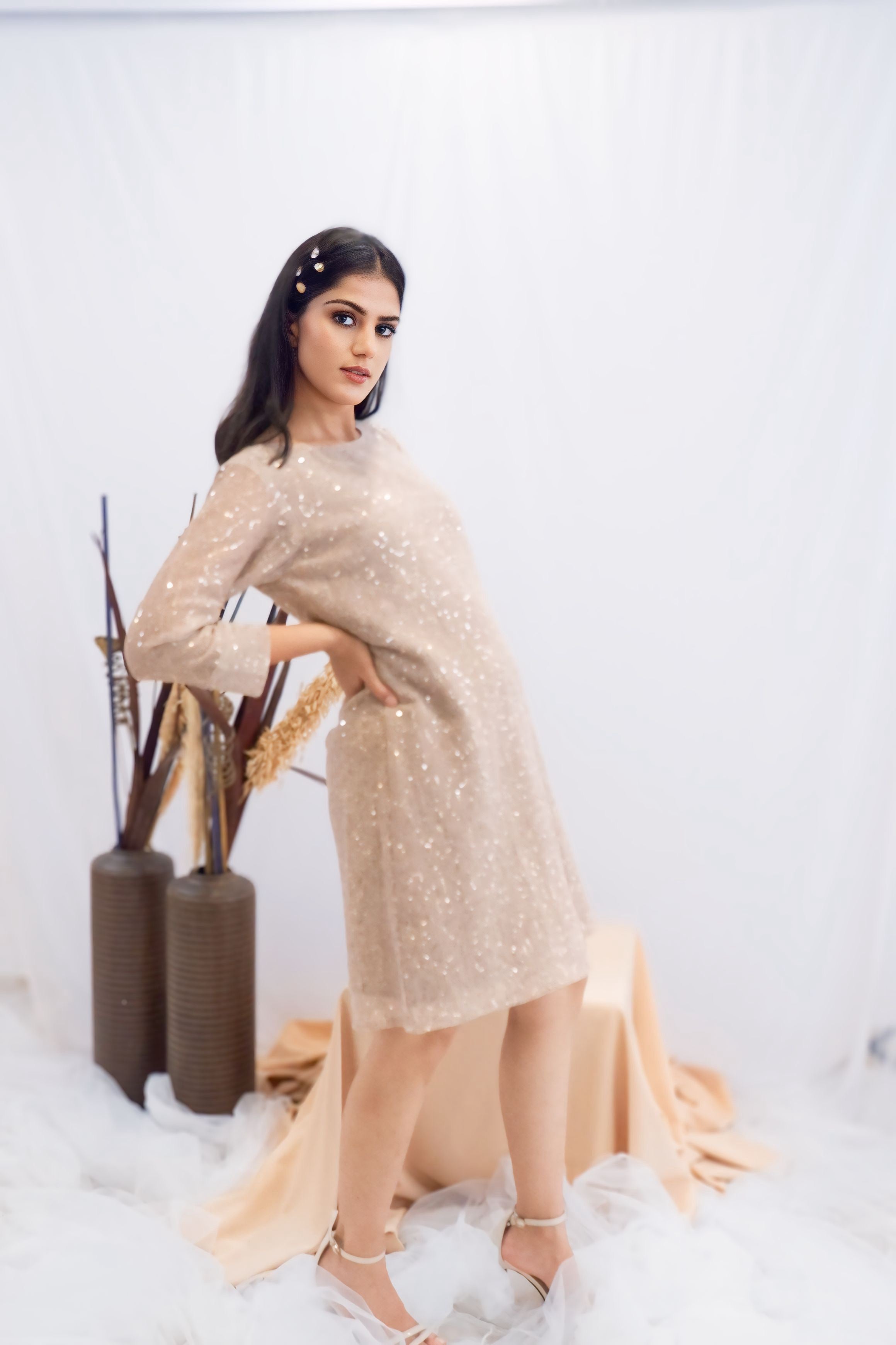 Champagne Sequin Shift Dress (Ready to Ship)