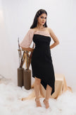 Blush & Black Asymmetric One-Shoulder Dress (Ready to Ship)
