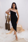 Blush & Black Asymmetric One-Shoulder Dress (Ready to Ship)