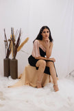 Blush & Black Asymmetric One-Shoulder Dress (Ready to Ship)