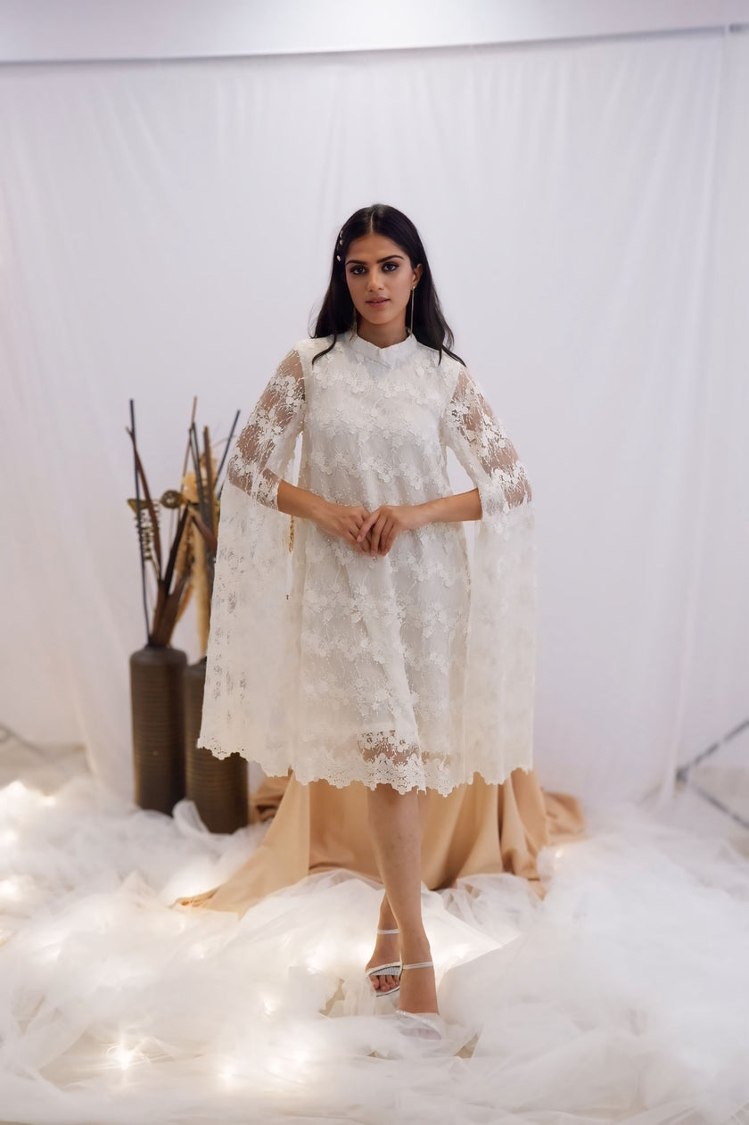 Ivory Lace Cape Dress (Ready to Ship)