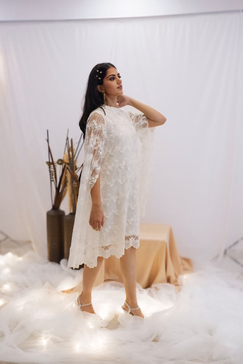 Ivory Lace Cape Dress (Ready to Ship)