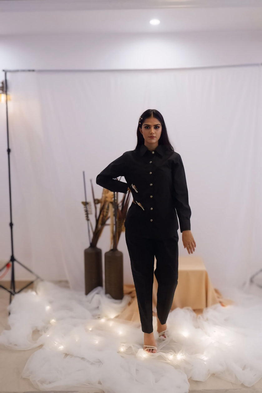Minimal Black Embroidered Co-Ord Set (Ready to Ship)