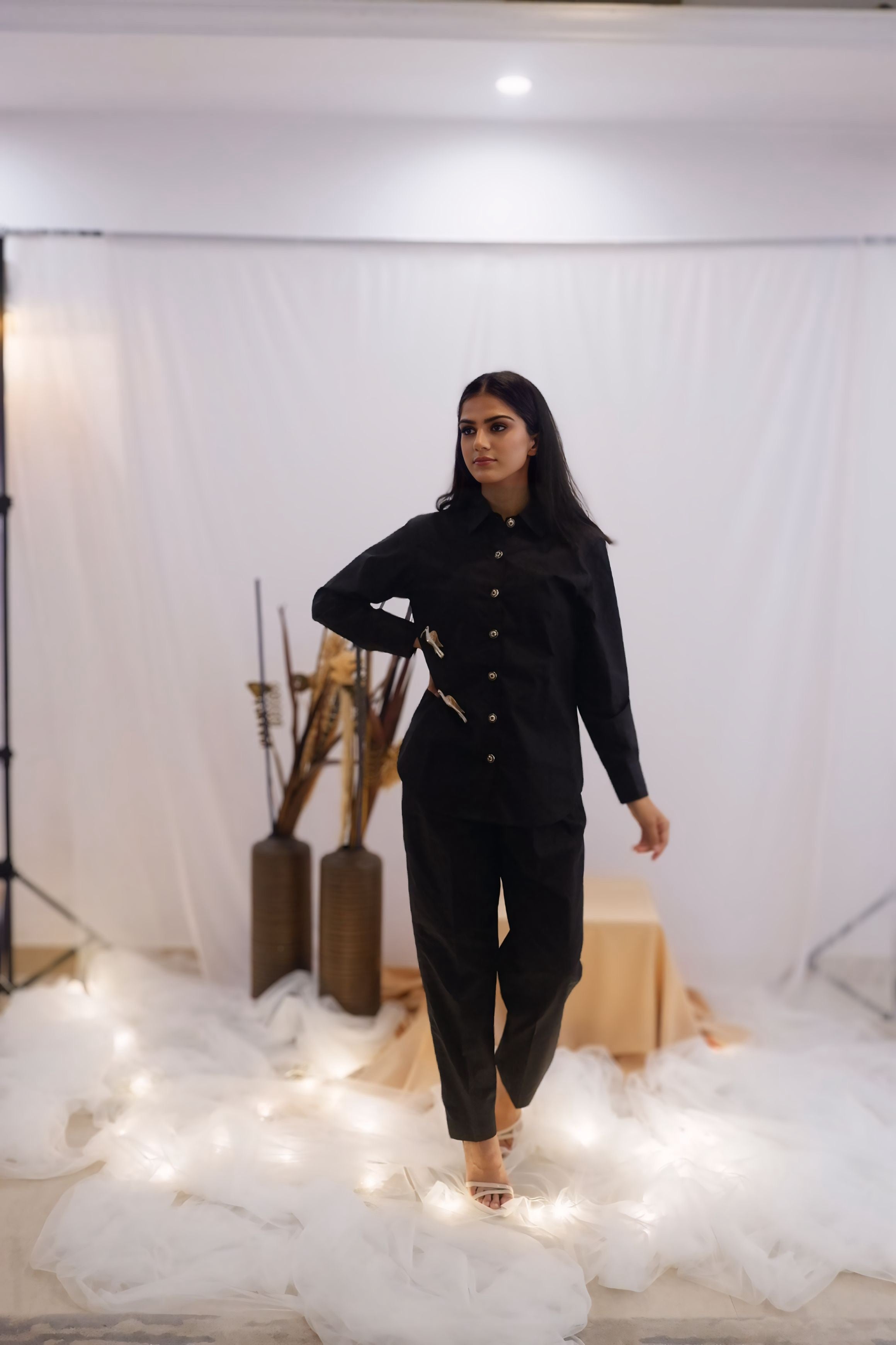 Minimal Black Embroidered Co-Ord Set (Ready to Ship)