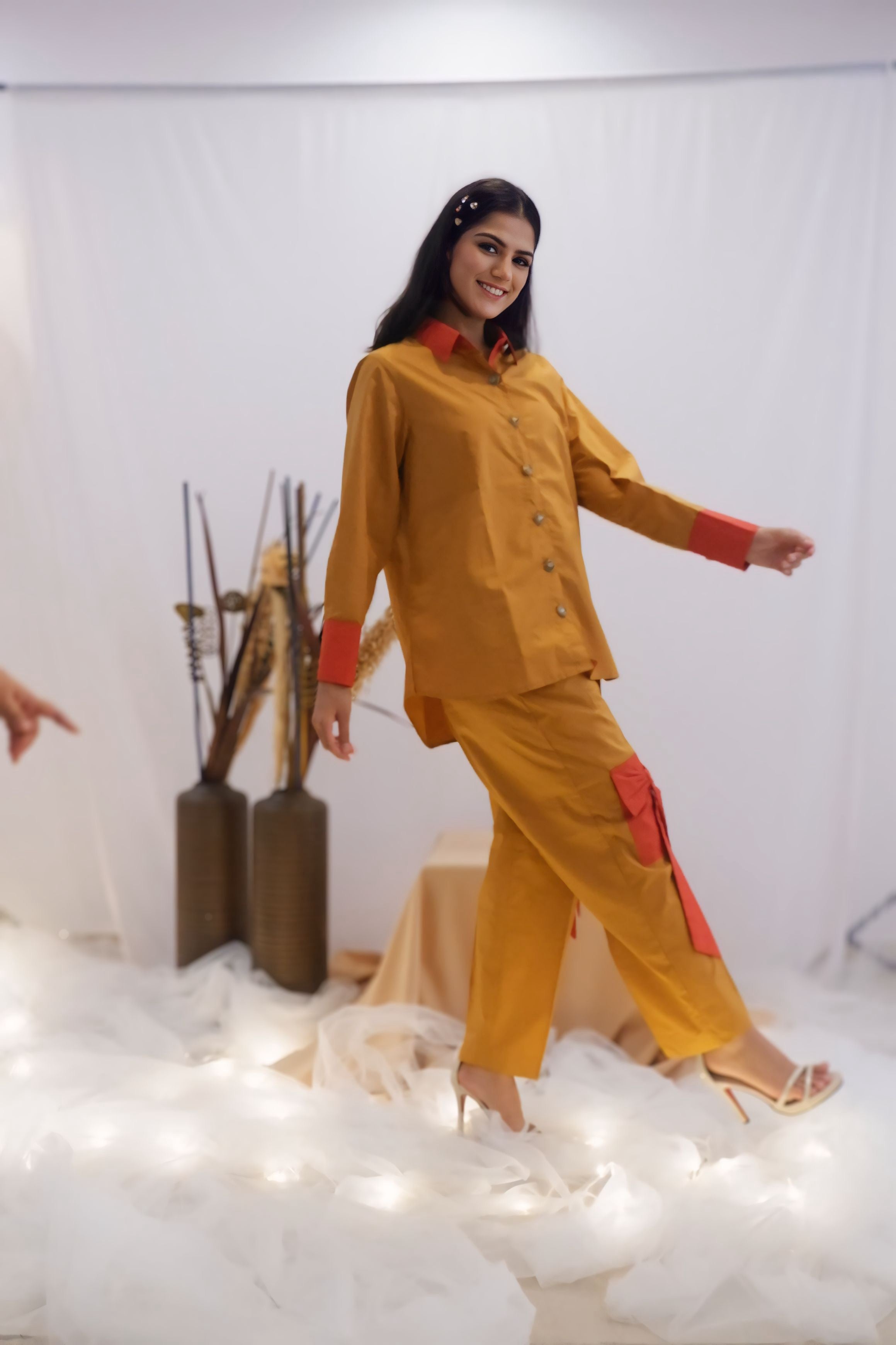 Mustard & Coral Bow Co-Ord Set (Ready to Ship)