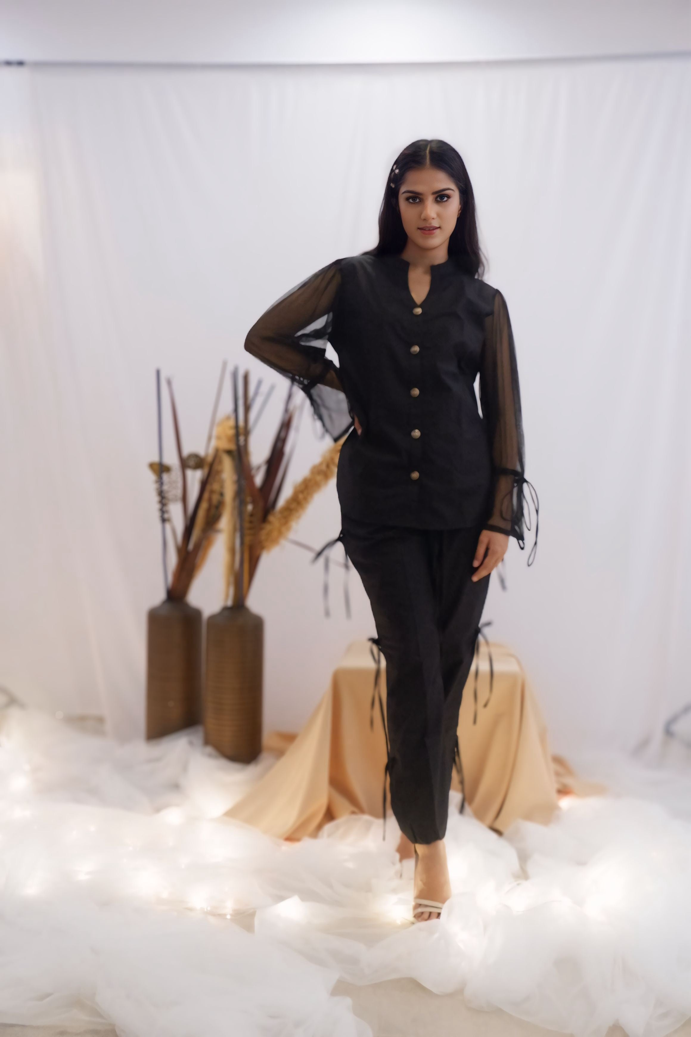 Sheer Sleeve Black Co-Ord Set (Ready to Ship)