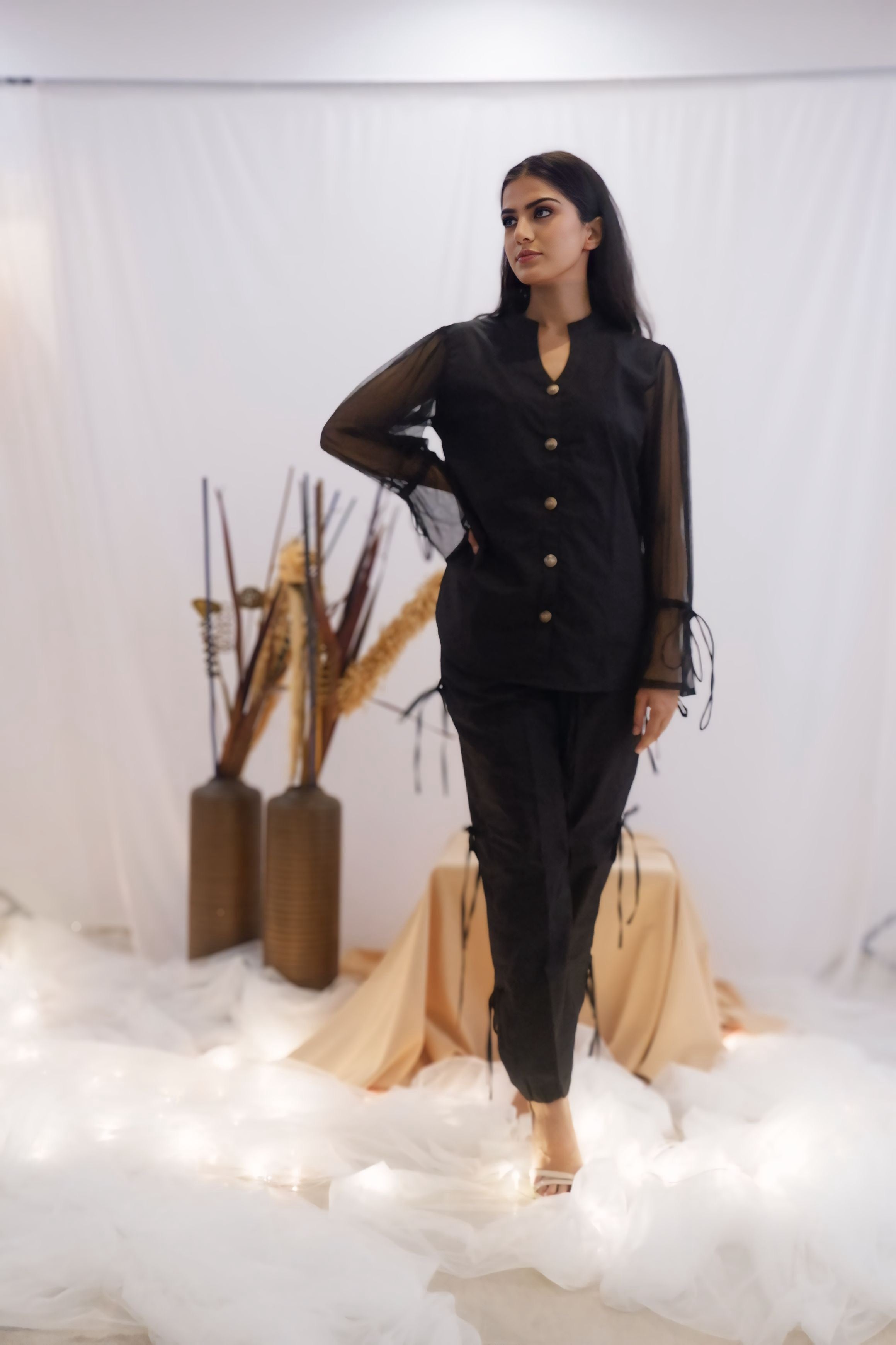 Sheer Sleeve Black Co-Ord Set (Ready to Ship)
