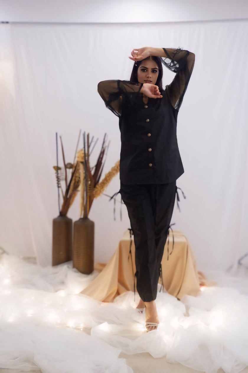 Sheer Sleeve Black Co-Ord Set (Ready to Ship)
