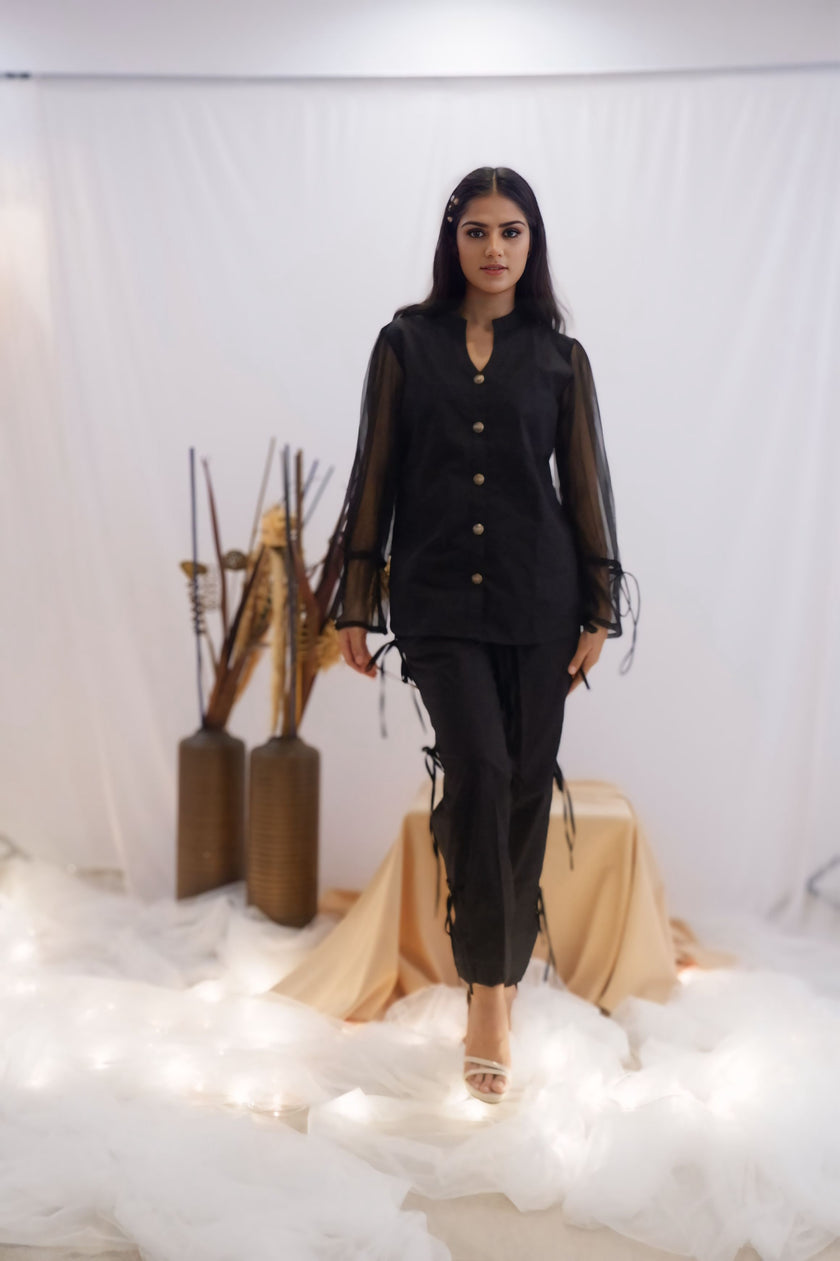 Sheer Sleeve Black Co-Ord Set (Ready to Ship)